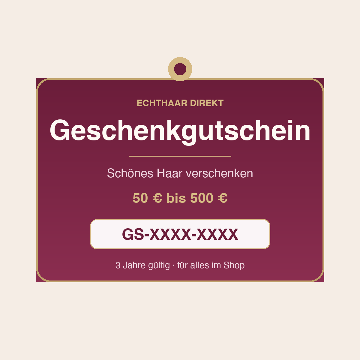 Geschenkgutschein von EchtHaar Direkt, 50 bis 500 Euro